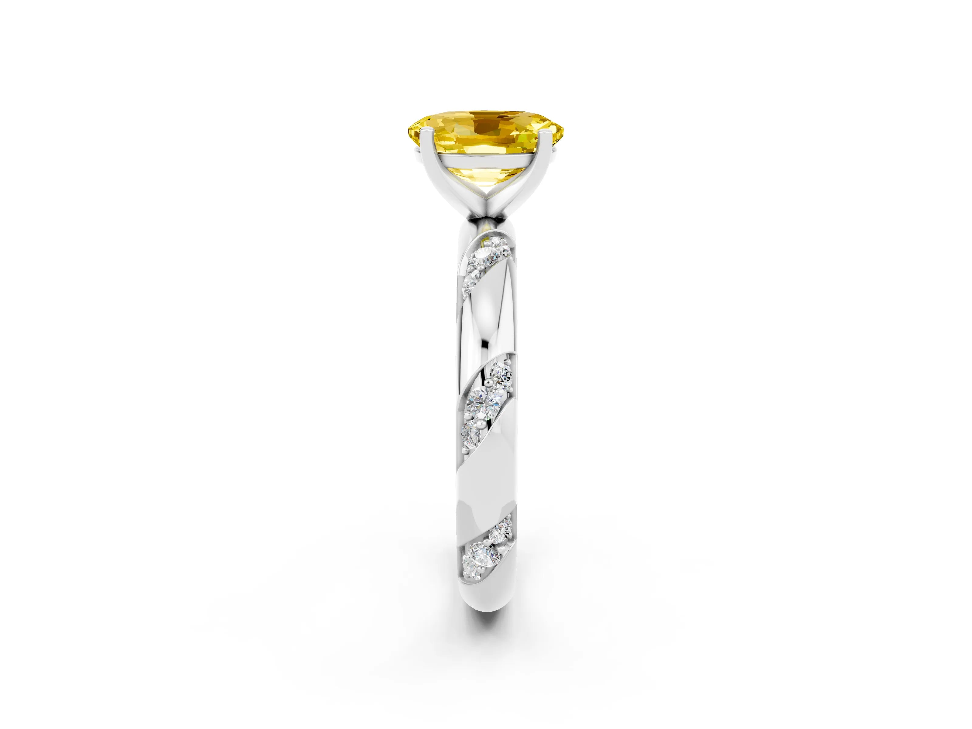 White gold Oval Cut Solitaire Diamond Engagement Ring with Twisted Pave Band and Four-Prong Setting_2