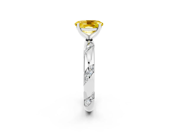 Silver Oval Cut Yellow Sapphire Solitaire Engagement Ring with Twisted Round  Accent Band and Prong Setting