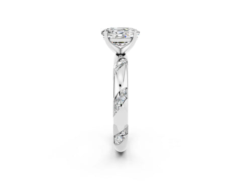 White gold Oval Cut Solitaire Diamond Engagement Ring with Twisted Pave Band and Four-Prong Setting_2