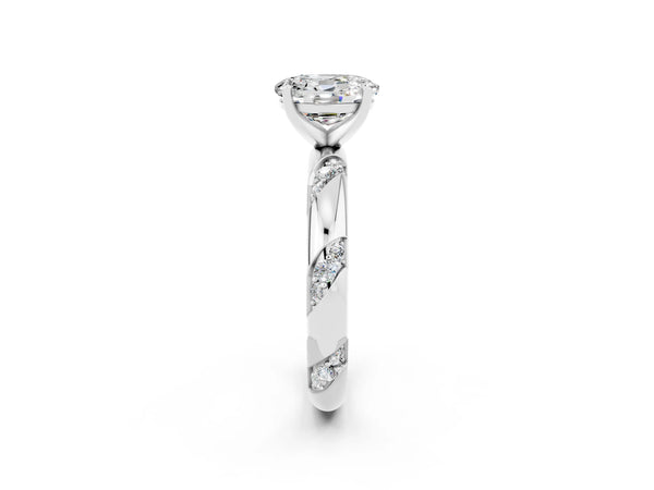 White gold Oval Cut Moissanite Solitaire Engagement Ring with Twisted Round  Accent Band and Prong Setting