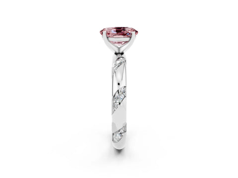 White gold Oval Cut Solitaire Diamond Engagement Ring with Twisted Pave Band and Four-Prong Setting_2