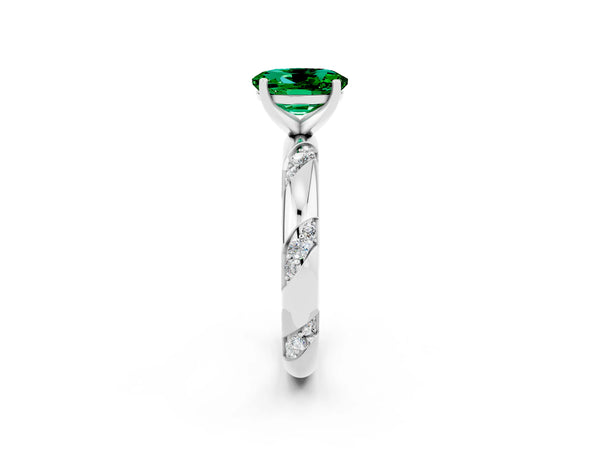Platinum Oval Cut Emerald Solitaire Engagement Ring with Twisted Round  Accent Band and Prong Setting