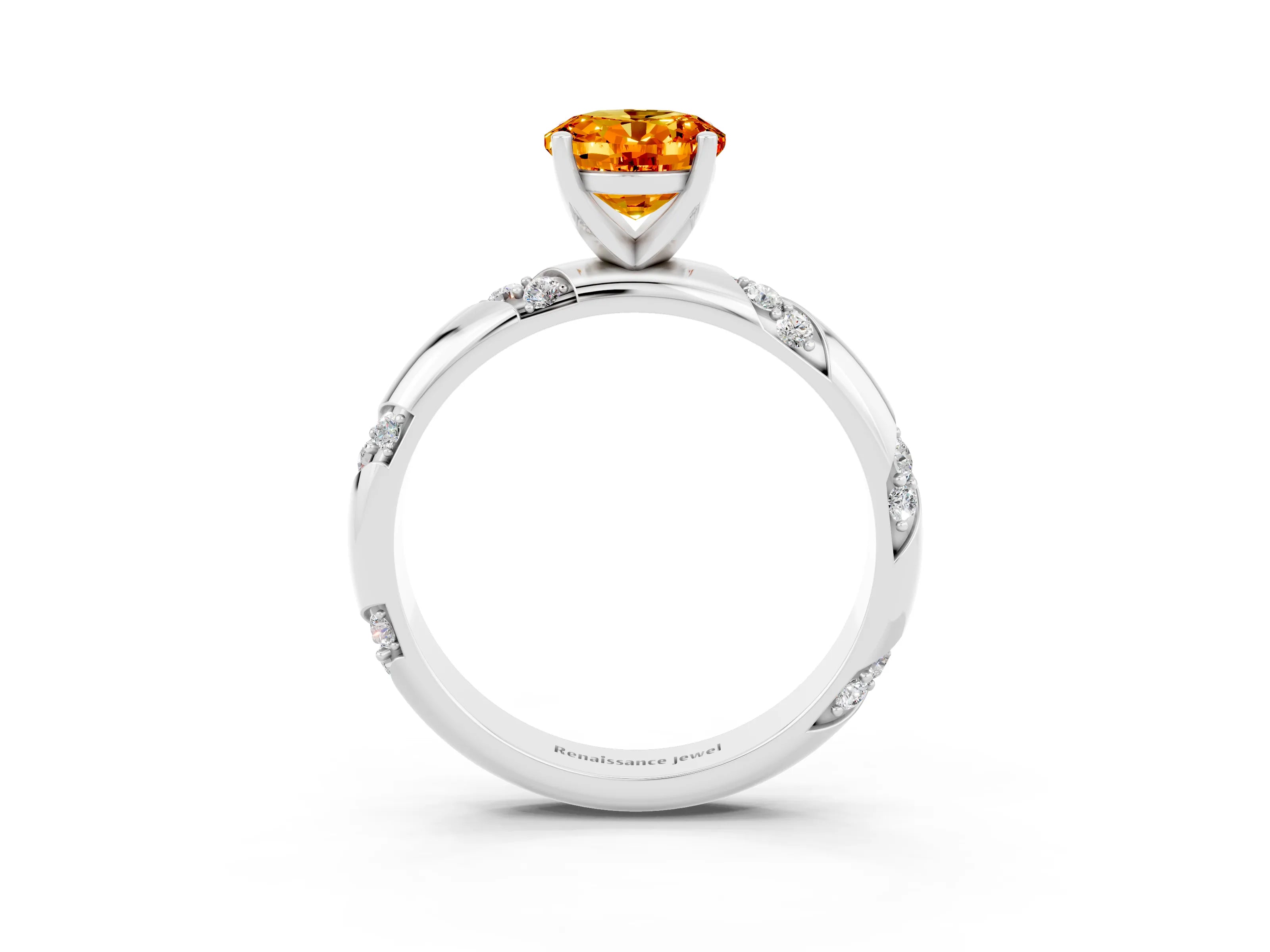 White gold Oval Cut Solitaire Diamond Engagement Ring with Twisted Pave Band and Four-Prong Setting_3