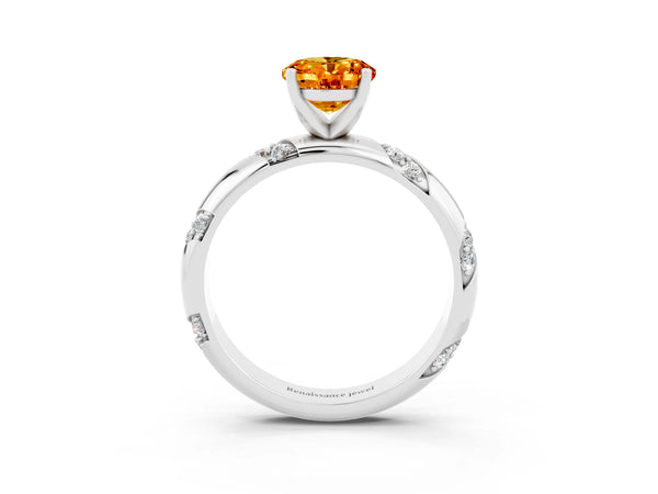 Silver Oval Cut Citrine Solitaire Engagement Ring with Twisted Round  Accent Band and Prong Setting
