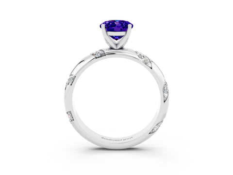 White gold Oval Cut Solitaire Diamond Engagement Ring with Twisted Pave Band and Four-Prong Setting_3