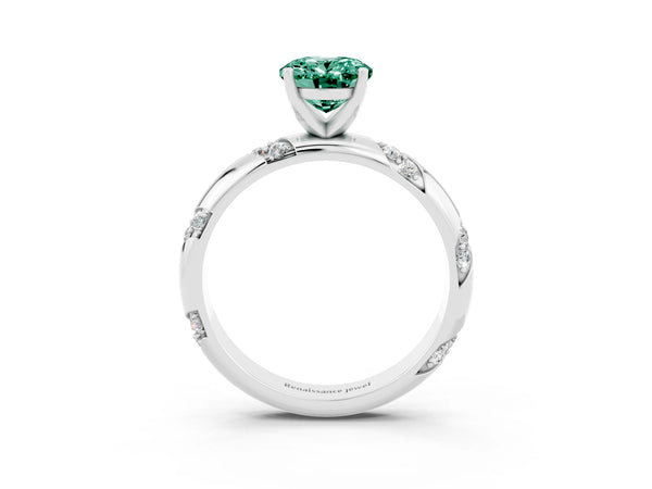 White gold Oval Cut Green Sapphire Solitaire Engagement Ring with Twisted Round  Accent Band and Prong Setting
