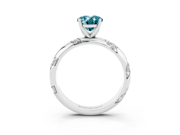 White gold Oval Cut Solitaire Diamond Engagement Ring with Twisted Pave Band and Four-Prong Setting