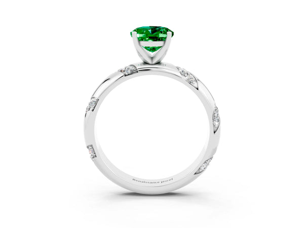 Platinum Oval Cut Emerald Solitaire Engagement Ring with Twisted Round  Accent Band and Prong Setting
