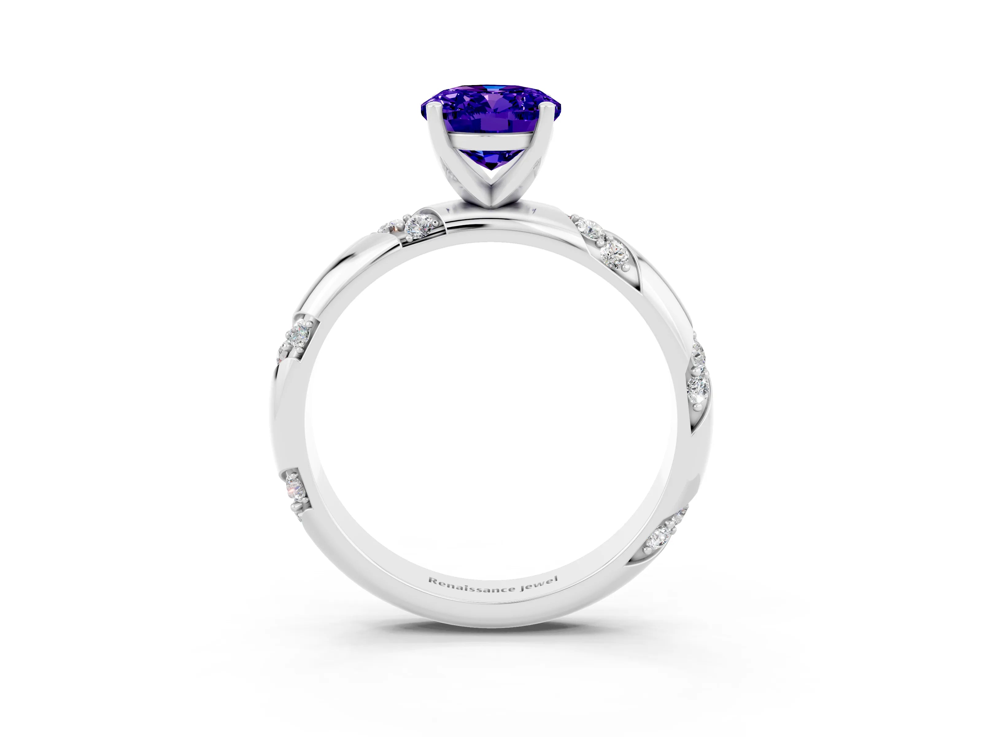 White gold Oval Cut Solitaire Diamond Engagement Ring with Twisted Pave Band and Four-Prong Setting_3