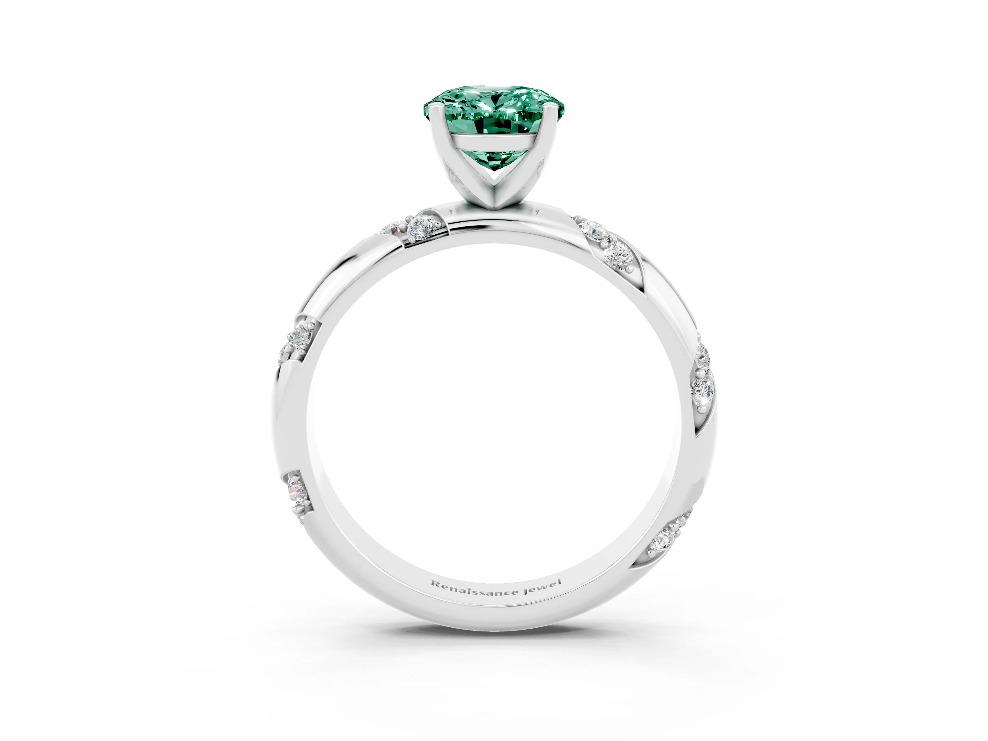 White gold Oval Cut Solitaire Diamond Engagement Ring with Twisted Pave Band and Four-Prong Setting_3