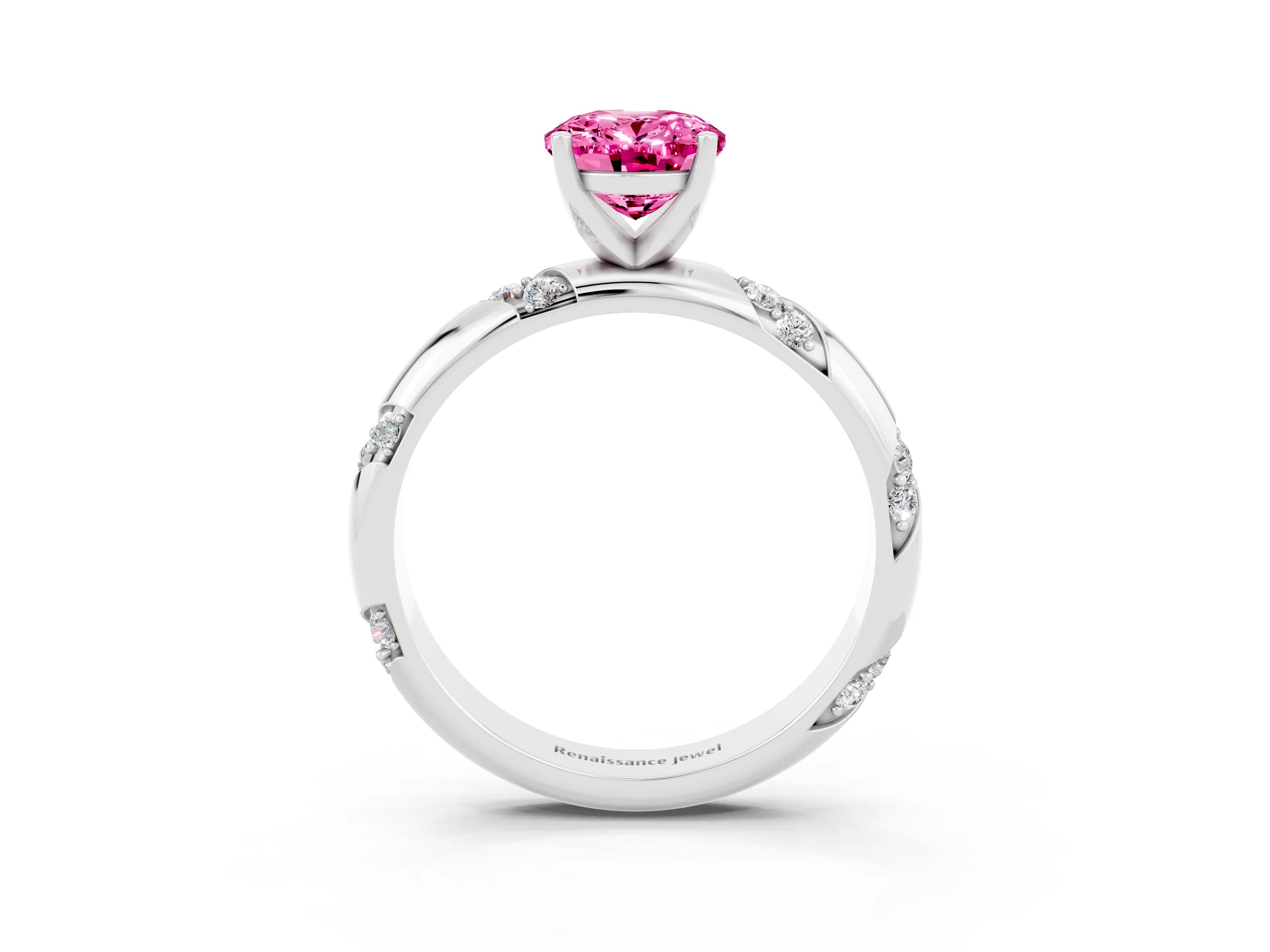 White gold Oval Cut Solitaire Diamond Engagement Ring with Twisted Pave Band and Four-Prong Setting_3