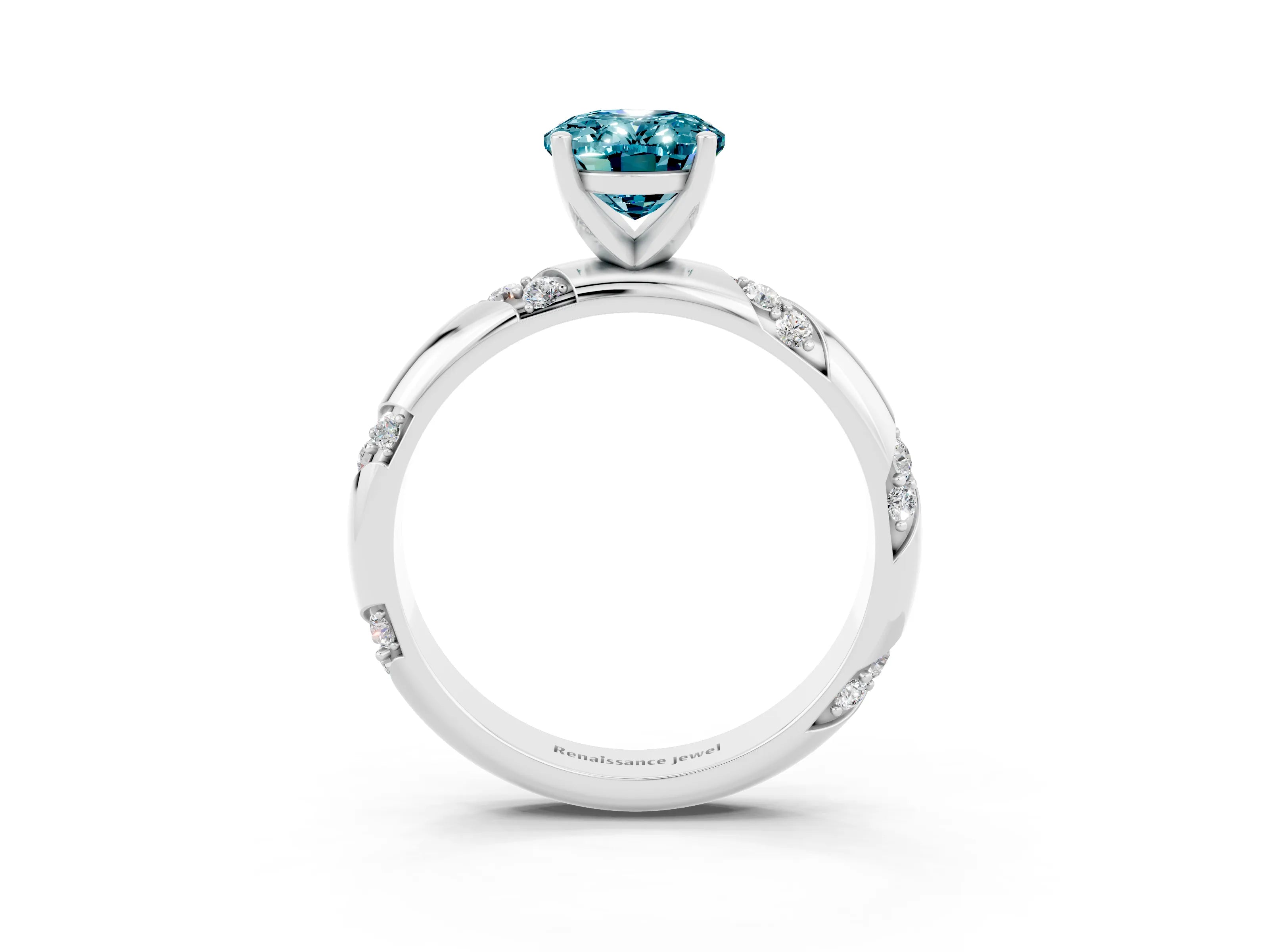 White gold Oval Cut Solitaire Diamond Engagement Ring with Twisted Pave Band and Four-Prong Setting_3