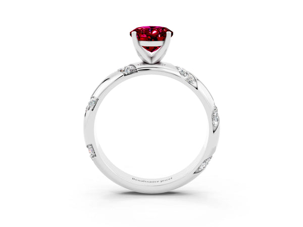 White gold Oval Cut Garnet Solitaire Engagement Ring with Twisted Round  Accent Band and Prong Setting