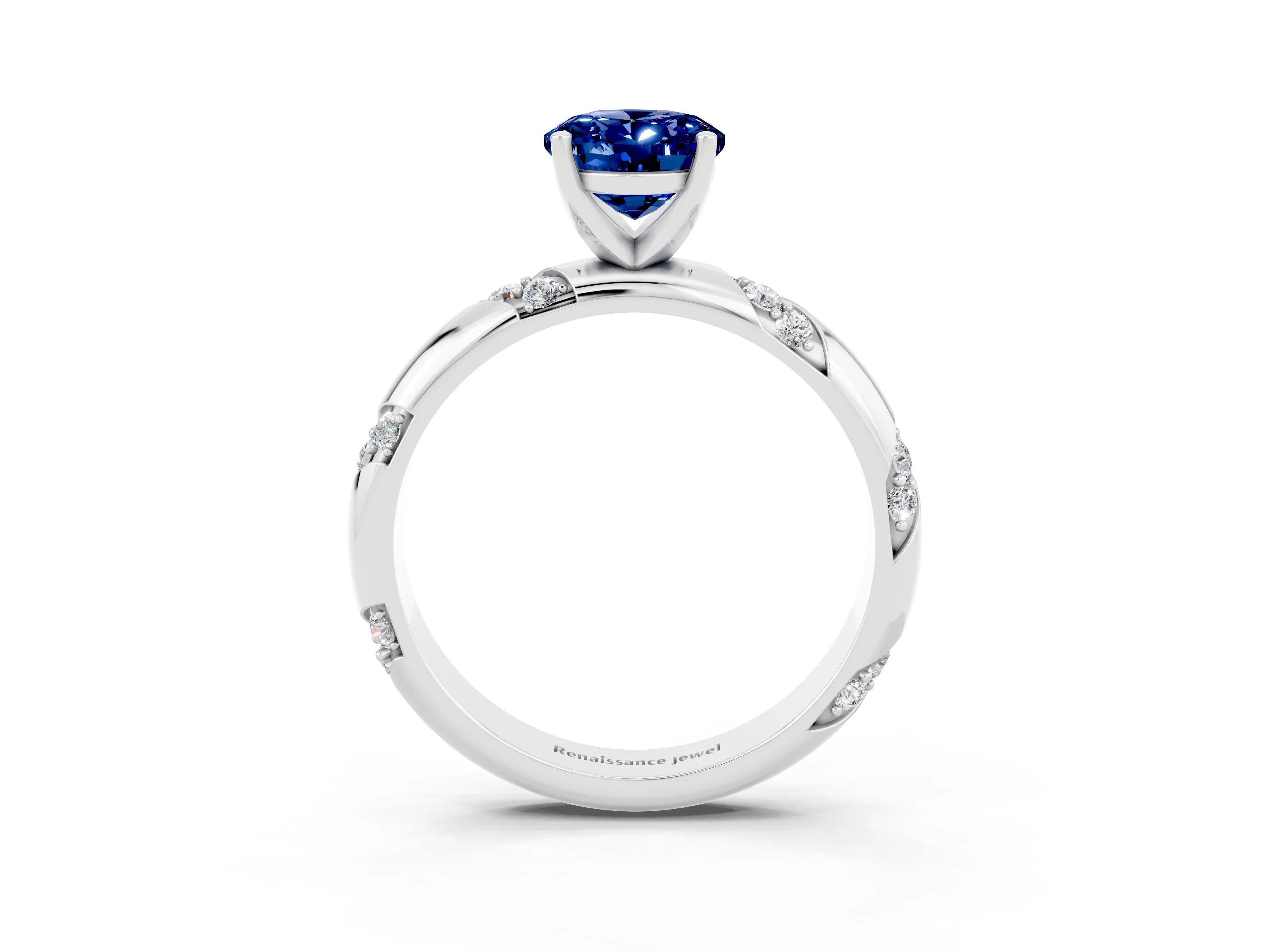 White gold Oval Cut Solitaire Diamond Engagement Ring with Twisted Pave Band and Four-Prong Setting_3