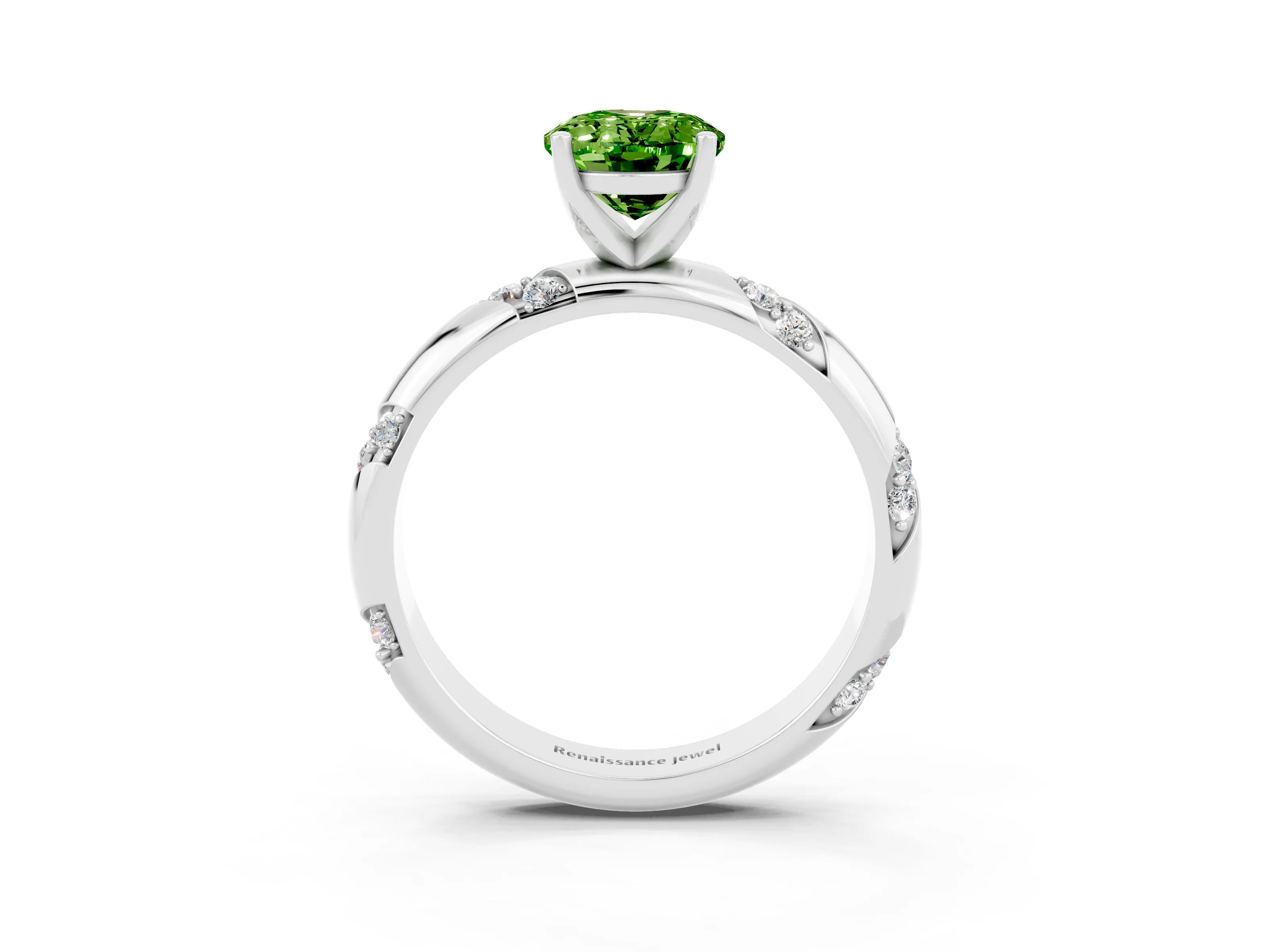White gold Oval Cut Solitaire Diamond Engagement Ring with Twisted Pave Band and Four-Prong Setting_3