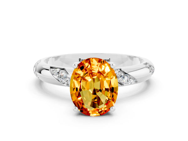 Silver Oval Cut Citrine Solitaire Engagement Ring with Twisted Round  Accent Band and Prong Setting