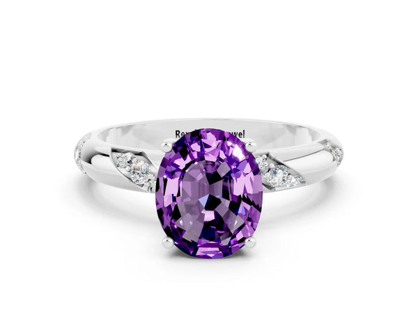 Silver Oval Cut Amethyst Solitaire Engagement Ring with Twisted Round  Accent Band and Prong Setting