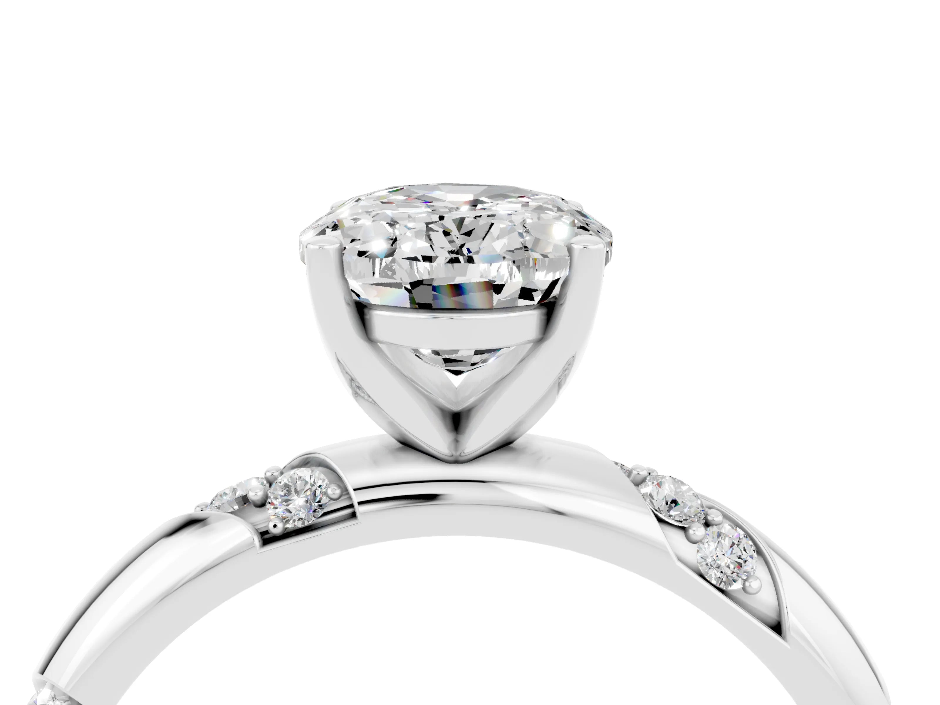 White gold Oval Cut Solitaire Diamond Engagement Ring with Twisted Pave Band and Four-Prong Setting_4