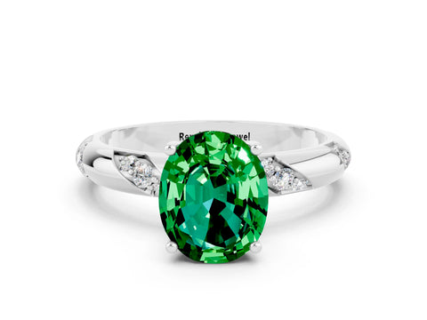 White gold Oval Cut Solitaire Diamond Engagement Ring with Twisted Pave Band and Four-Prong Setting