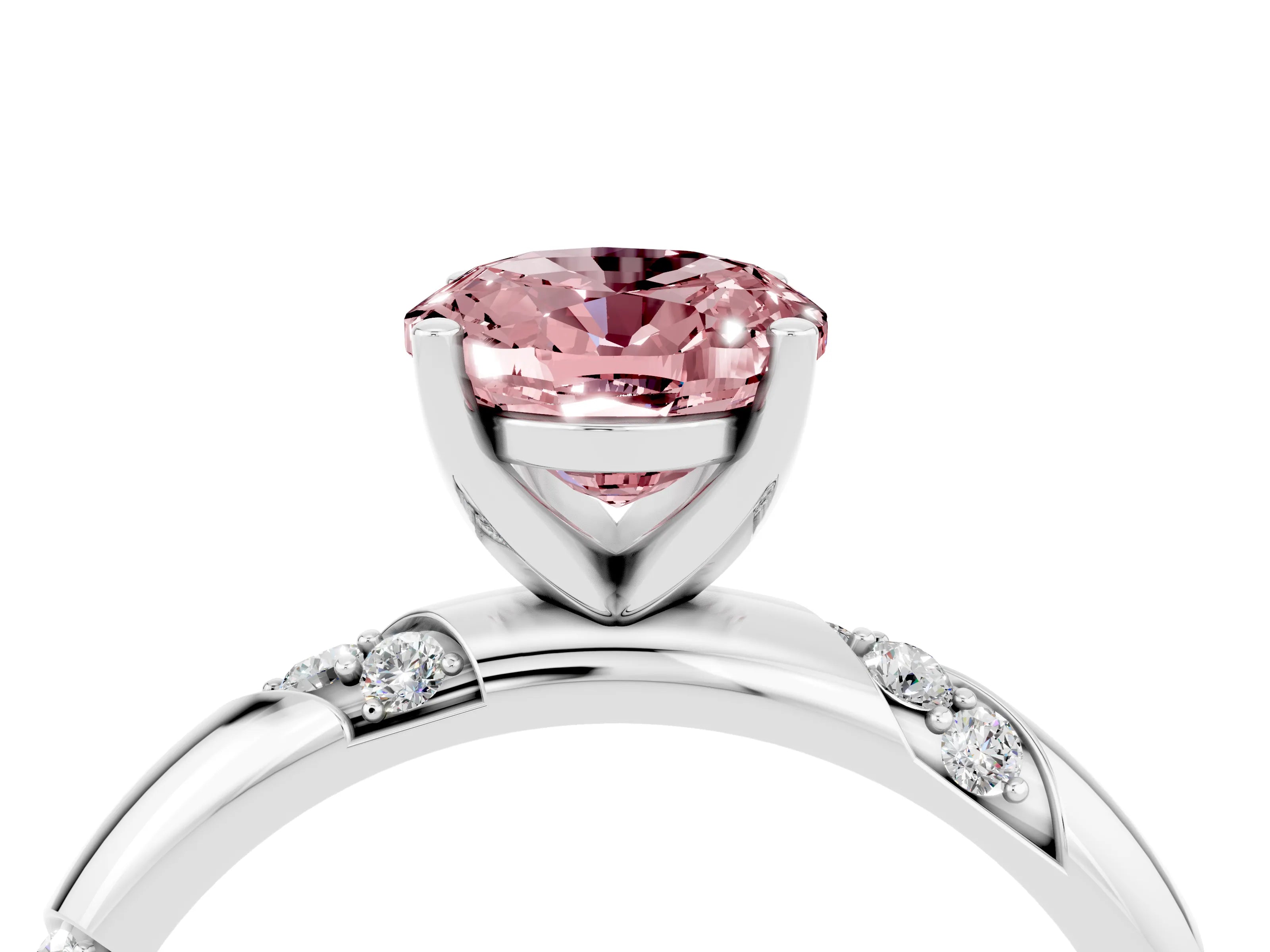 White gold Oval Cut Solitaire Diamond Engagement Ring with Twisted Pave Band and Four-Prong Setting_4