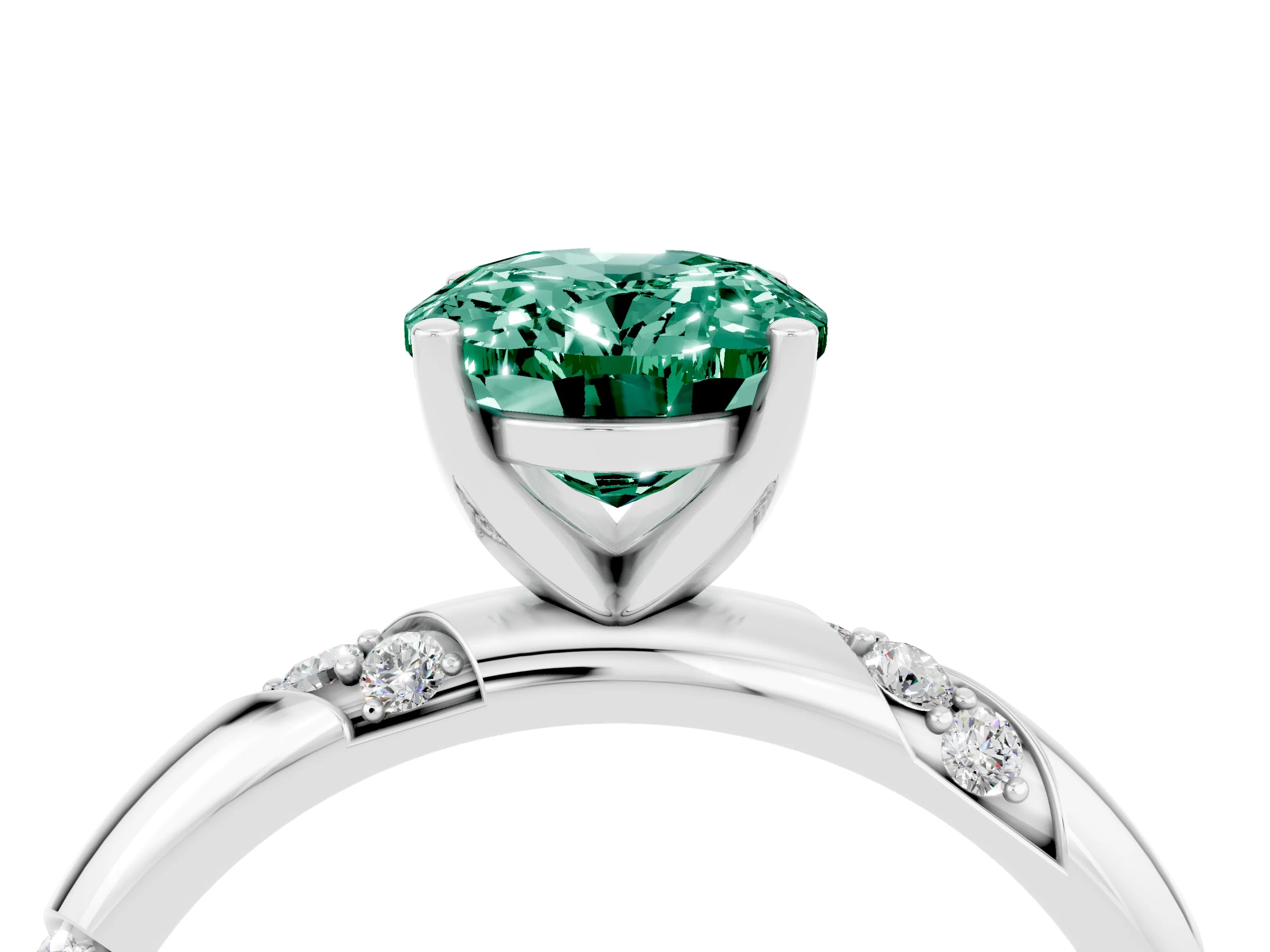 White gold Oval Cut Solitaire Diamond Engagement Ring with Twisted Pave Band and Four-Prong Setting_4