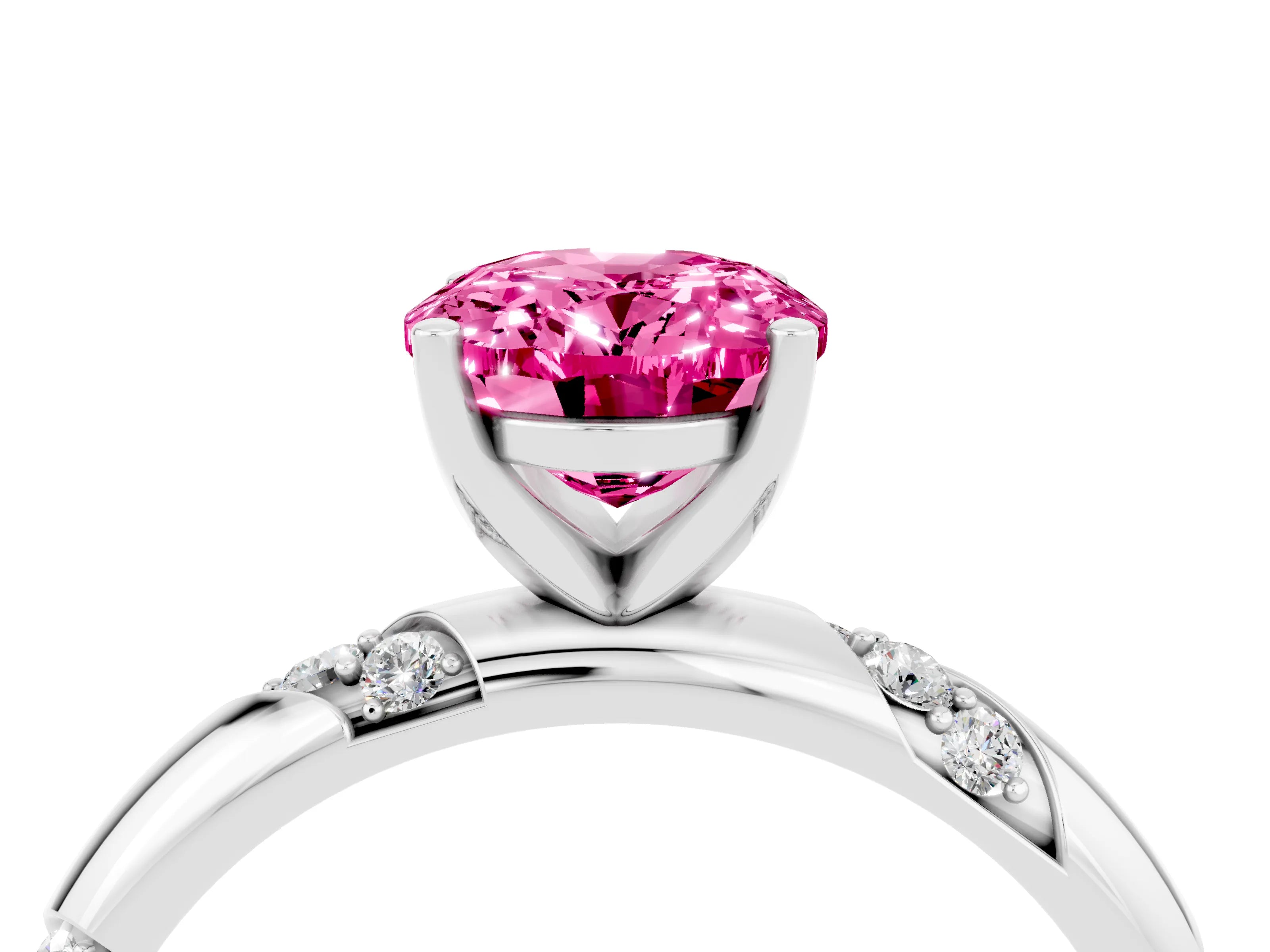 White gold Oval Cut Solitaire Diamond Engagement Ring with Twisted Pave Band and Four-Prong Setting_4