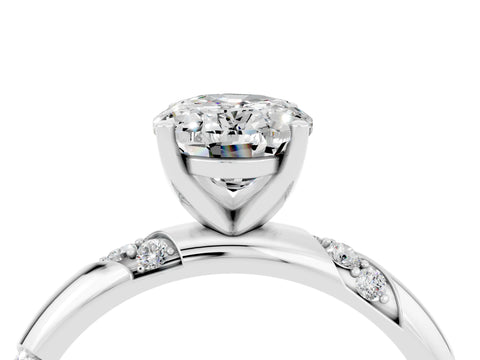 White gold Oval Cut Solitaire Diamond Engagement Ring with Twisted Pave Band and Four-Prong Setting_4