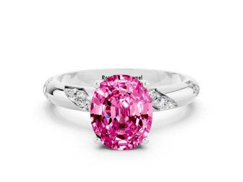 White gold Oval Cut Solitaire Diamond Engagement Ring with Twisted Pave Band and Four-Prong Setting