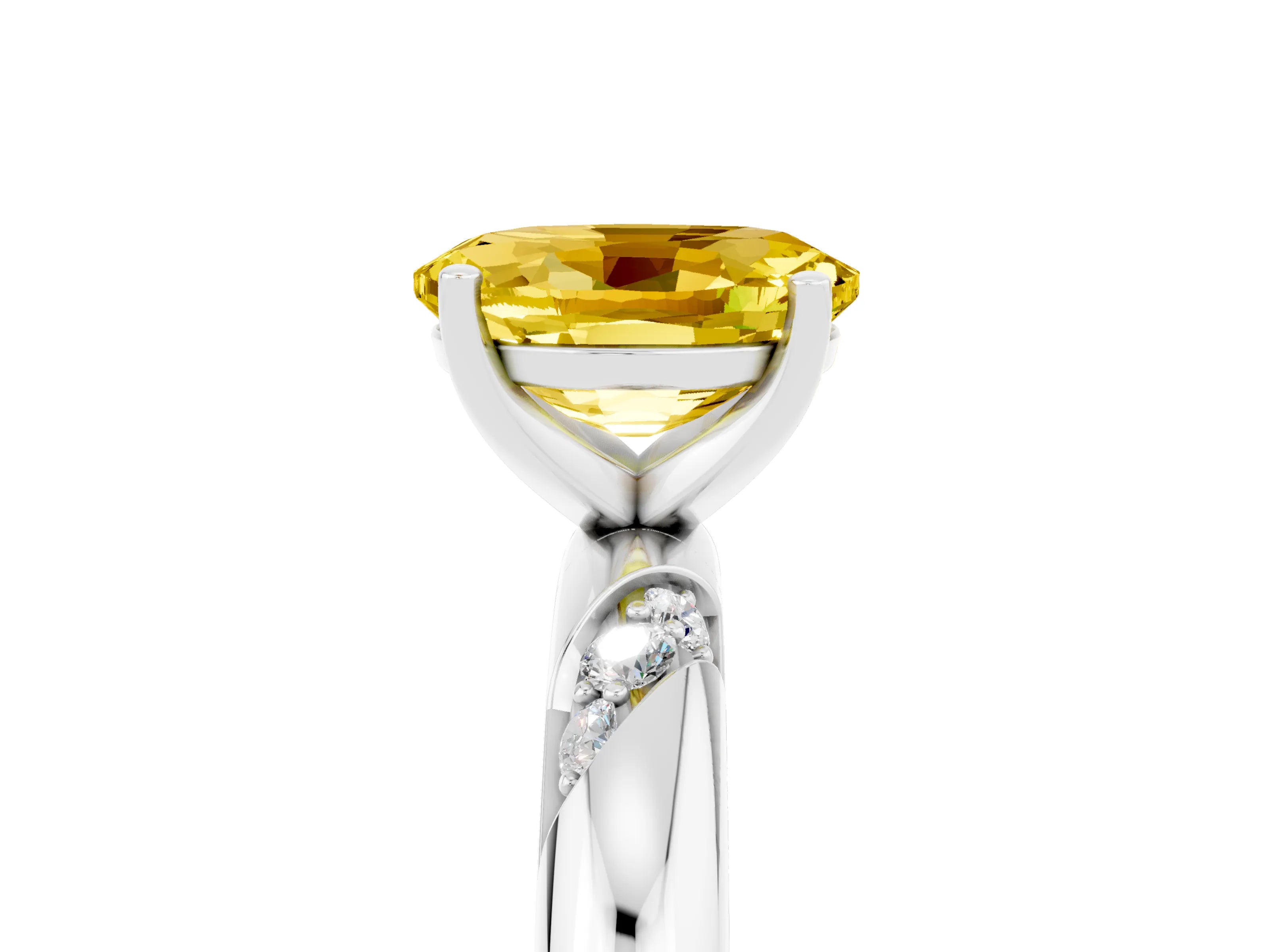 White gold Oval Cut Solitaire Diamond Engagement Ring with Twisted Pave Band and Four-Prong Setting_5
