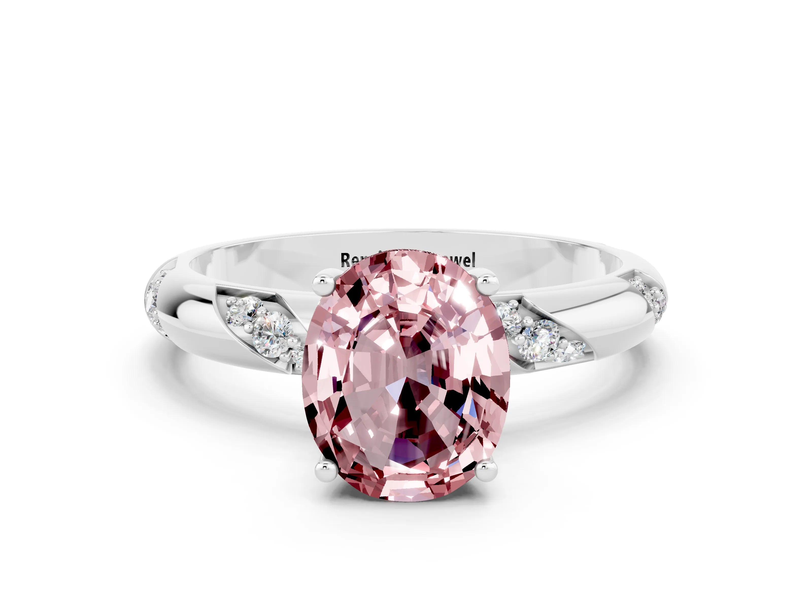 White gold Oval Cut Solitaire Diamond Engagement Ring with Twisted Pave Band and Four-Prong Setting