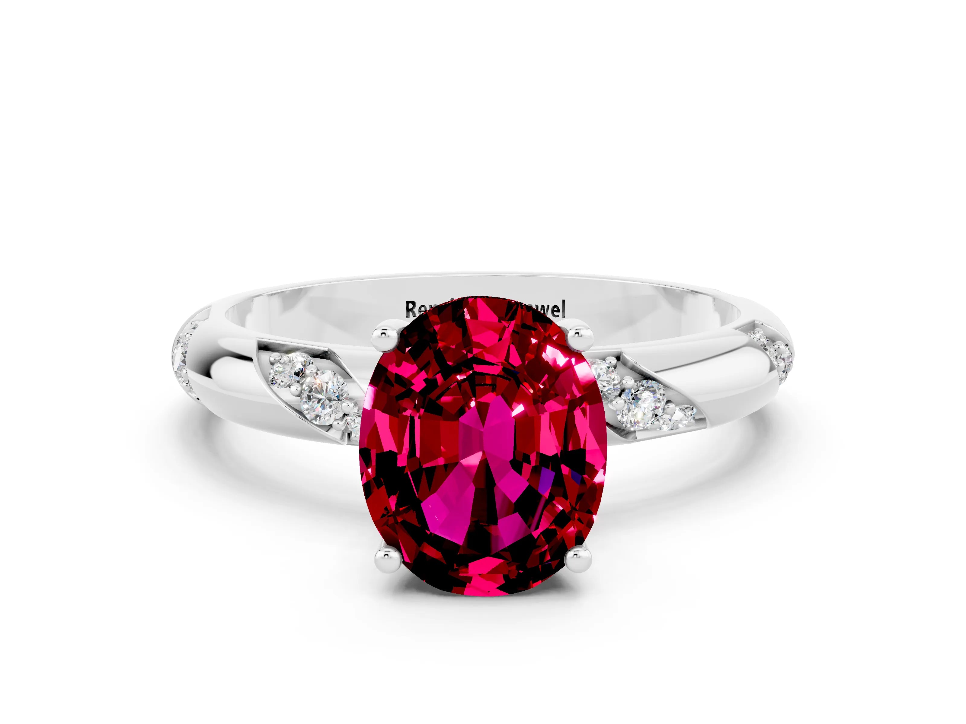 White gold Oval Cut Solitaire Diamond Engagement Ring with Twisted Pave Band and Four-Prong Setting