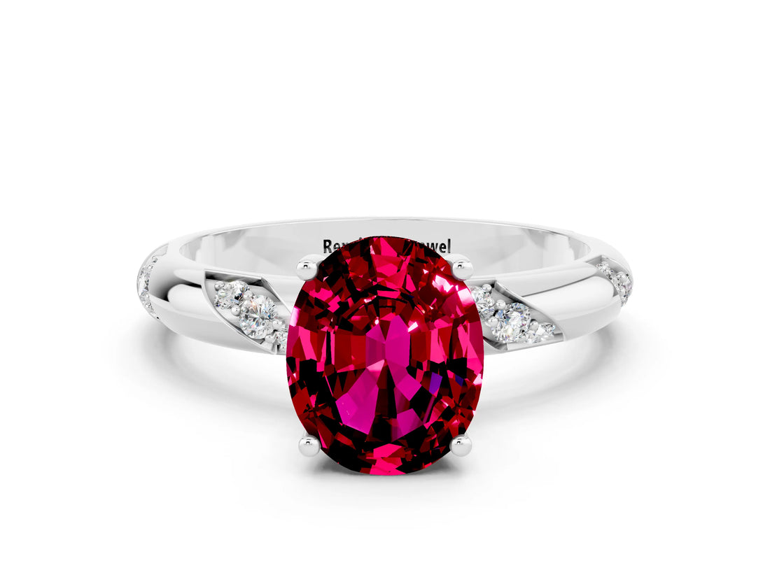 White gold Oval Cut Solitaire Diamond Engagement Ring with Twisted Pave Band and Four-Prong Setting