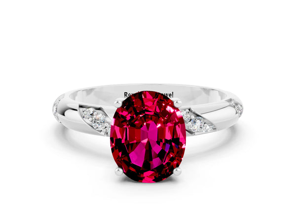 Silver Oval Cut Garnet Solitaire Engagement Ring with Twisted Round  Accent Band and Prong Setting