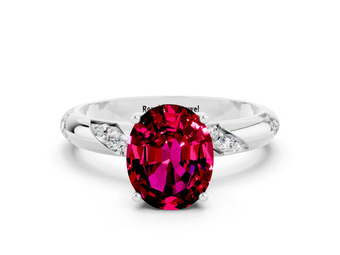 White gold Oval Cut Solitaire Diamond Engagement Ring with Twisted Pave Band and Four-Prong Setting