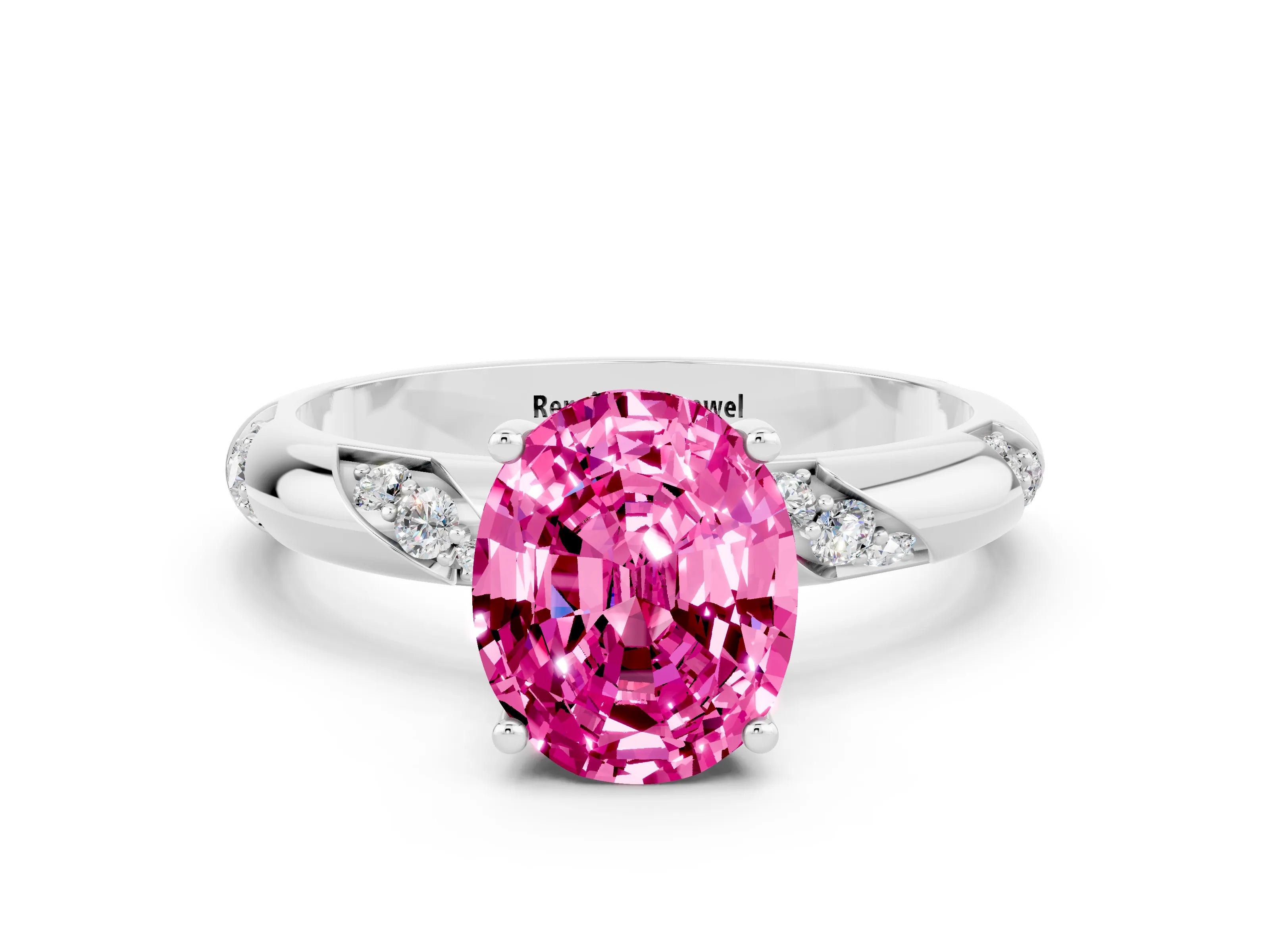 White gold Oval Cut Solitaire Diamond Engagement Ring with Twisted Pave Band and Four-Prong Setting