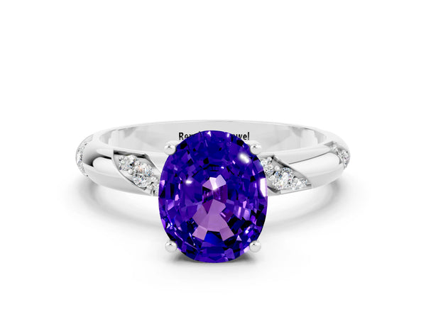 Platinum Oval Cut Tanzanite Solitaire Engagement Ring with Twisted Round  Accent Band and Prong Setting