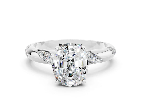 White gold Oval Cut Moissanite Solitaire Engagement Ring with Twisted Round  Accent Band and Prong Setting
