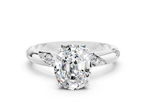 White gold Oval Cut Solitaire Diamond Engagement Ring with Twisted Pave Band and Four-Prong Setting