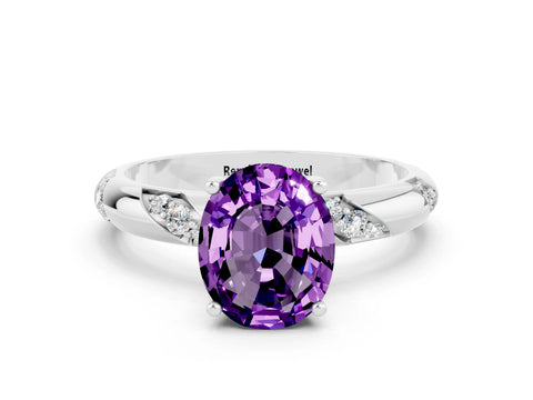 White gold Oval Cut Solitaire Diamond Engagement Ring with Twisted Pave Band and Four-Prong Setting