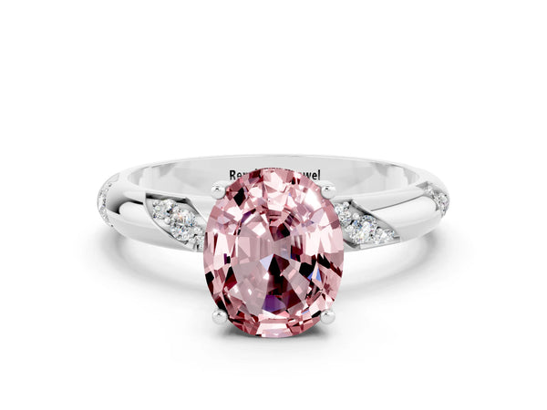 White gold Oval Cut Solitaire Diamond Engagement Ring with Twisted Pave Band and Four-Prong Setting