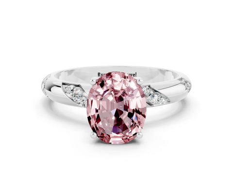White gold Oval Cut Solitaire Diamond Engagement Ring with Twisted Pave Band and Four-Prong Setting