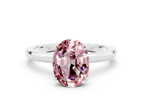 White gold Oval Cut Solitaire Diamond Ring with Thin Band and Four-Prong Setting