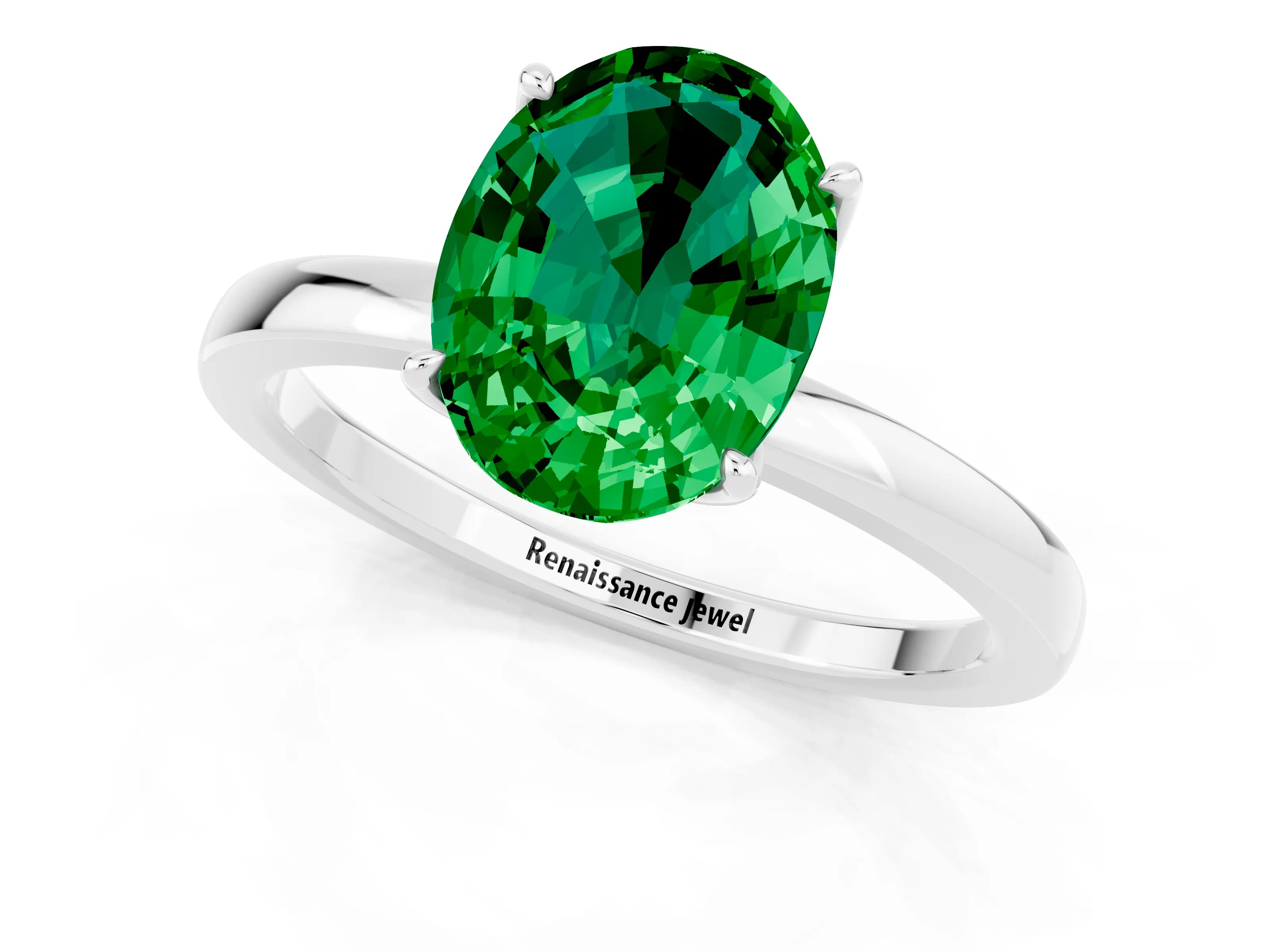 White gold Oval Cut Solitaire Diamond Ring with Thin Band and Four-Prong Setting_1