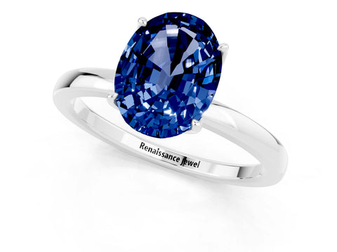 White gold Oval Cut Solitaire Diamond Ring with Thin Band and Four-Prong Setting_1
