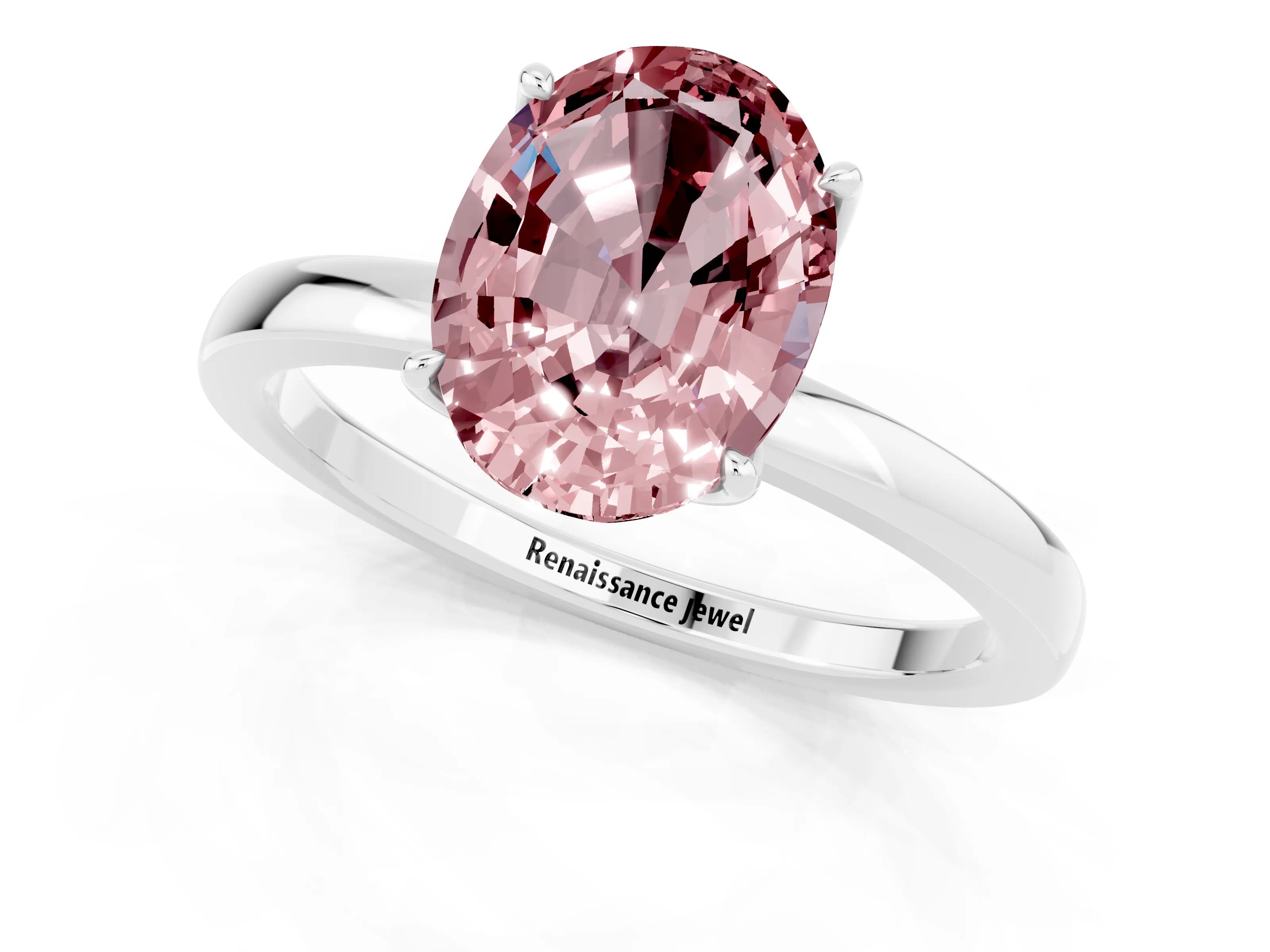 White gold Oval Cut Solitaire Diamond Ring with Thin Band and Four-Prong Setting_1