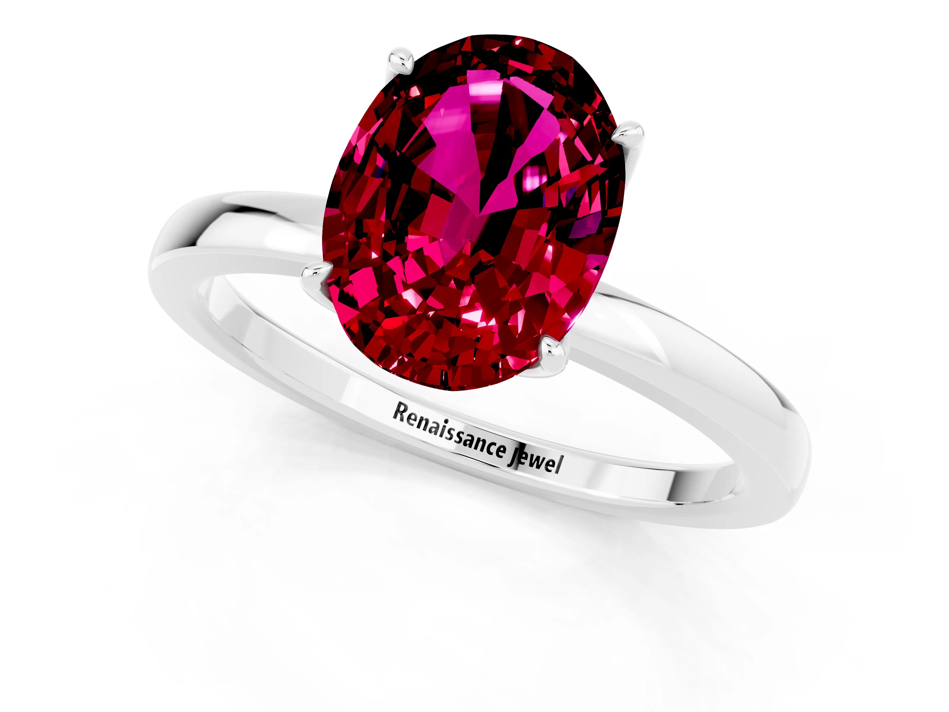 White gold Oval Cut Solitaire Diamond Ring with Thin Band and Four-Prong Setting_1