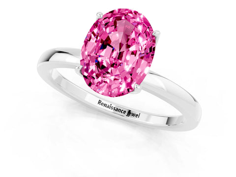 White gold Oval Cut Solitaire Diamond Ring with Thin Band and Four-Prong Setting_1