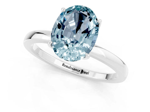 White gold Oval Cut Solitaire Diamond Ring with Thin Band and Four-Prong Setting_1