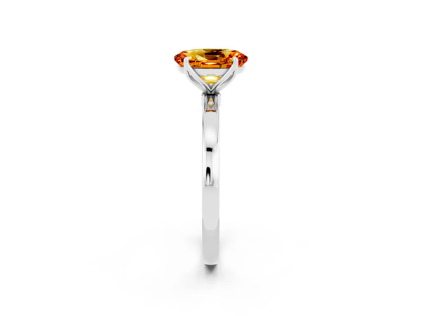 Silver Oval Cut Citrine Solitaire Ring with Thin Band and Prong Setting