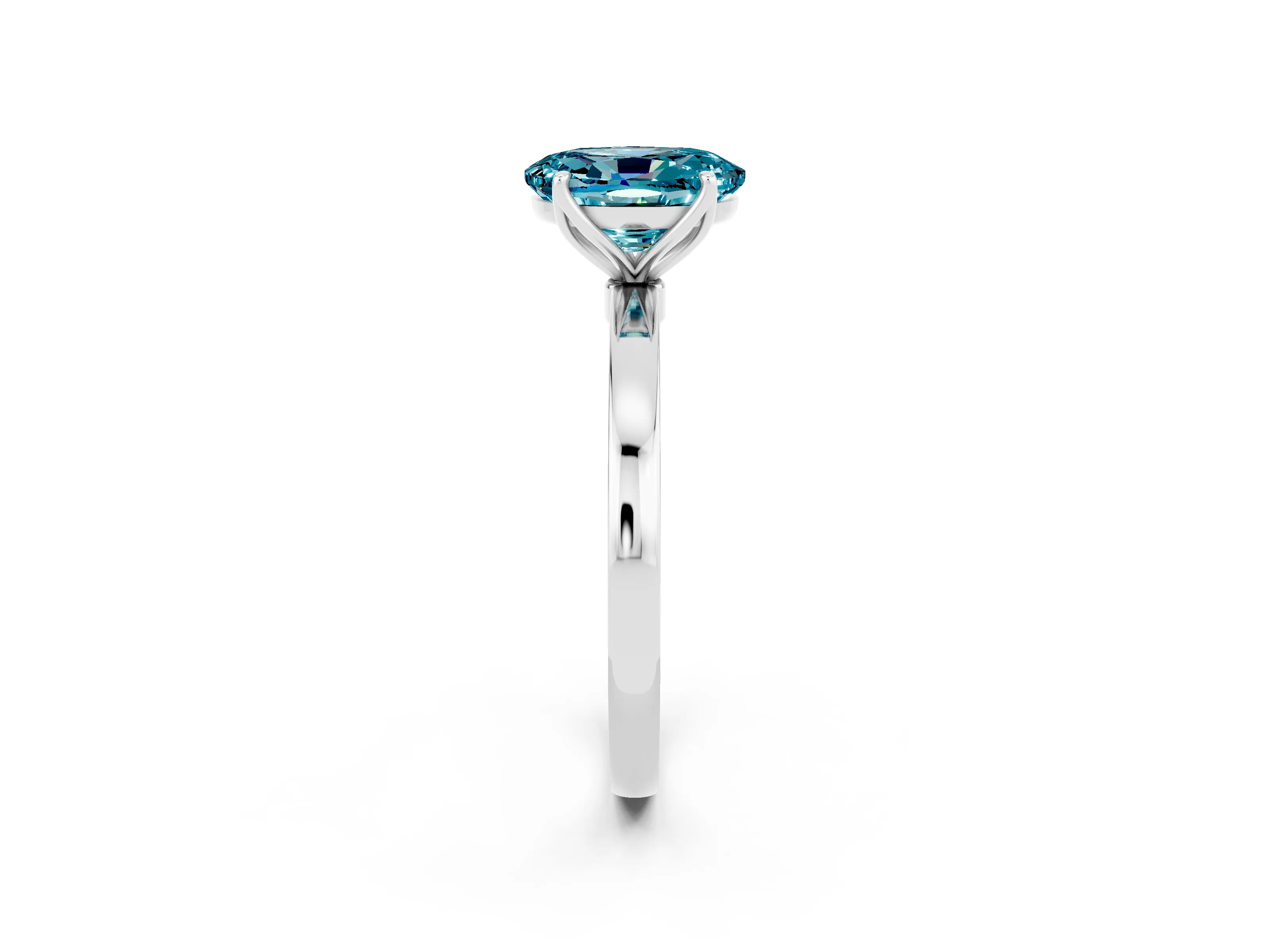 White gold Oval Cut Solitaire Diamond Ring with Thin Band and Four-Prong Setting_2